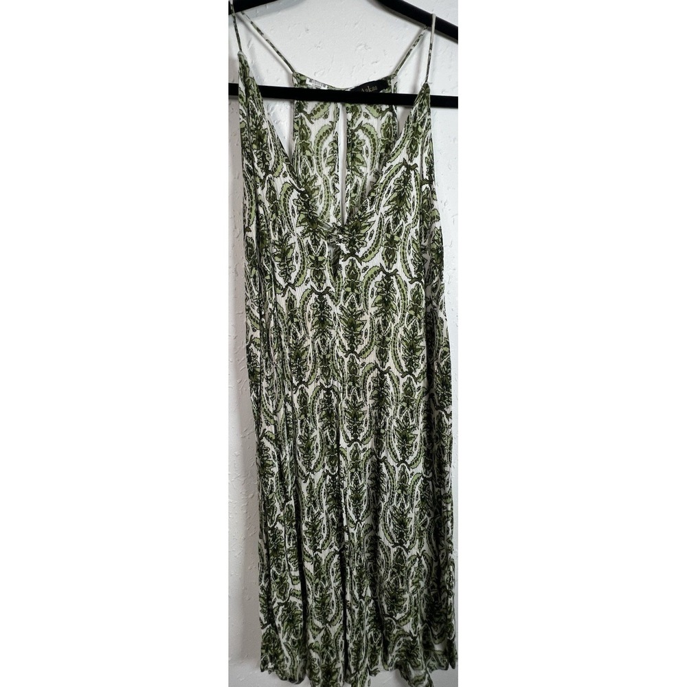 Aakaa Green White Floral Slip Dress V-Neck Sleeveless 100% Rayon Size M